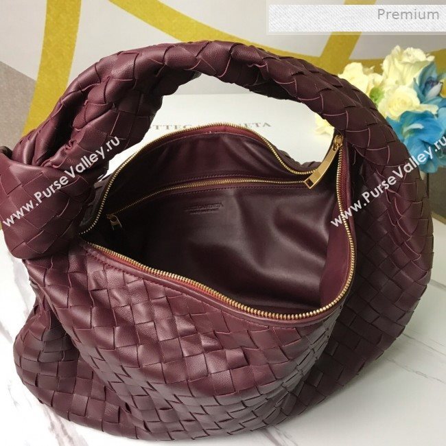 Bottega Veneta Medium BV Jodie Woven Lambskin Hobo Bag Burgundy 2020 (MS-0011330)