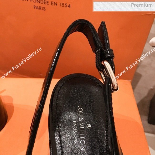 Louis Vuitton Madeleine Patent Leather Square LV Slingback Pumps Black 2020 (KL-0011407)