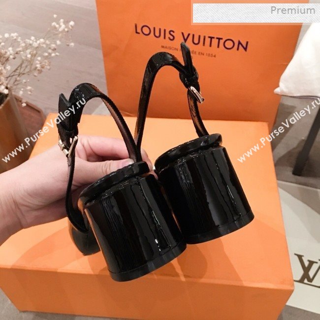 Louis Vuitton Madeleine Patent Leather Square LV Slingback Pumps Black 2020 (KL-0011407)