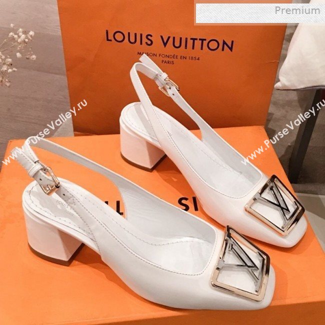 Louis Vuitton Madeleine Patent Leather Square LV Slingback Pumps White 2020 (KL-0011406)
