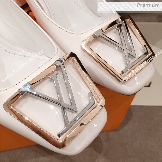 Louis Vuitton Madeleine Patent Leather Square LV Slingback Pumps White 2020 (KL-0011406)