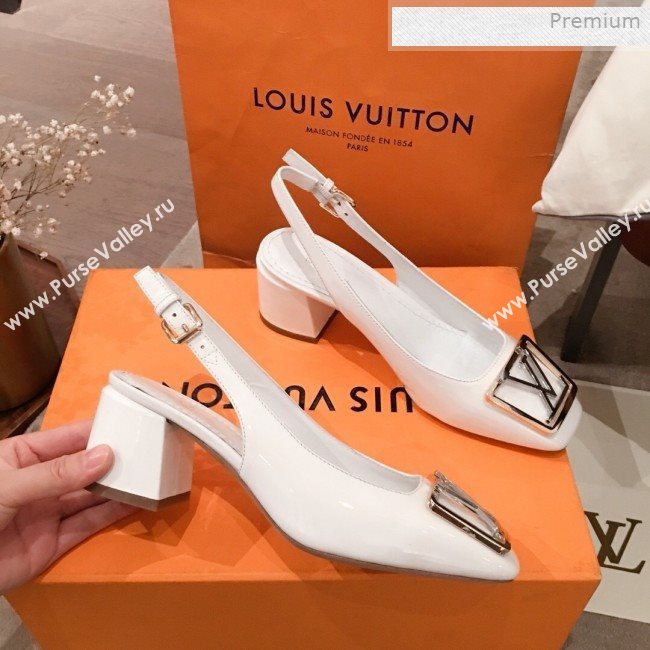Louis Vuitton Madeleine Patent Leather Square LV Slingback Pumps White 2020 (KL-0011406)
