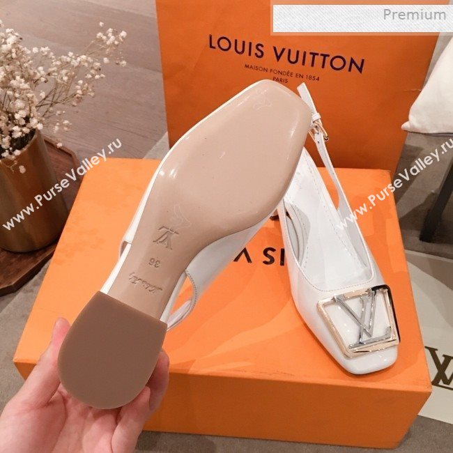 Louis Vuitton Madeleine Patent Leather Square LV Slingback Pumps White 2020 (KL-0011406)