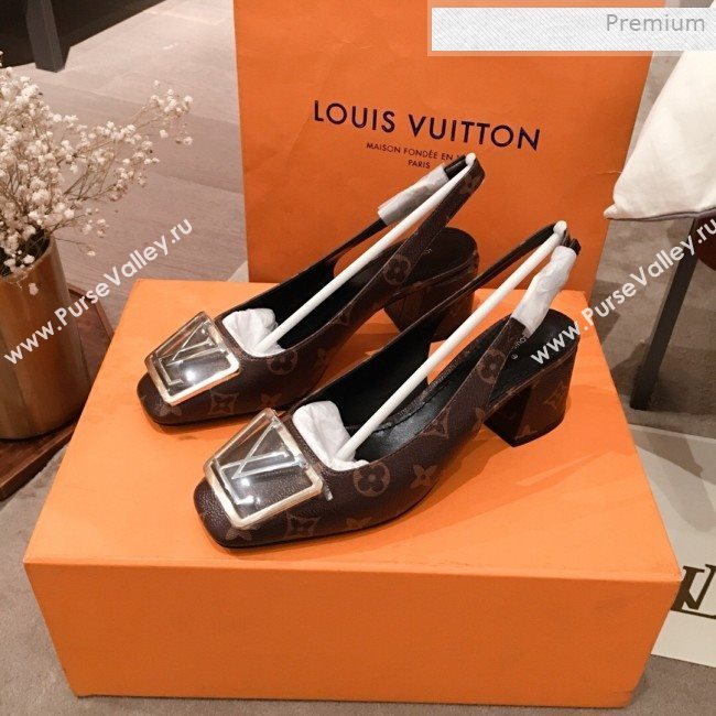 Louis Vuitton Madeleine Monogram Canvas Square LV Slingback Pumps 2020 (KL-0011408)