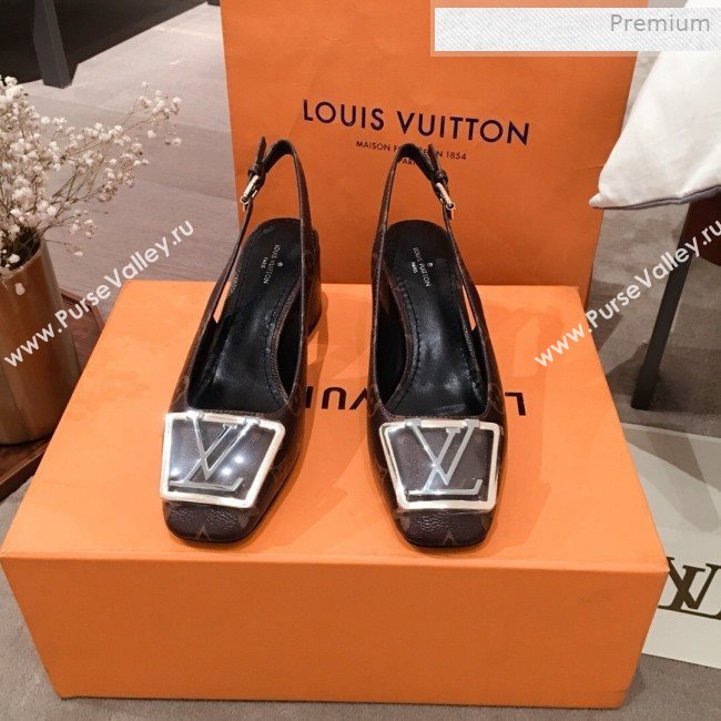 Louis Vuitton Madeleine Monogram Canvas Square LV Slingback Pumps 2020 (KL-0011408)