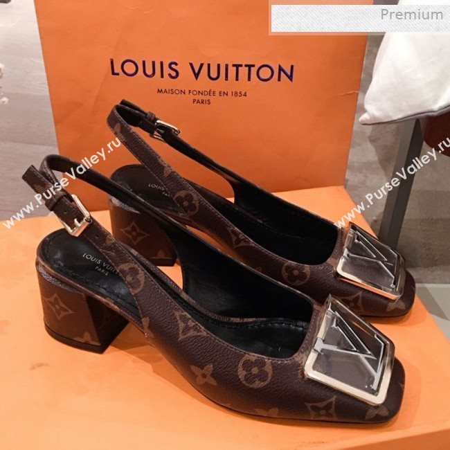 Louis Vuitton Madeleine Monogram Canvas Square LV Slingback Pumps 2020 (KL-0011408)