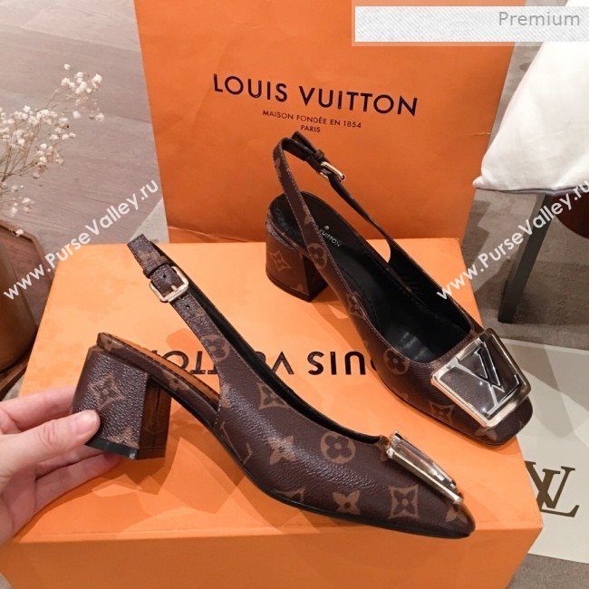 Louis Vuitton Madeleine Monogram Canvas Square LV Slingback Pumps 2020 (KL-0011408)