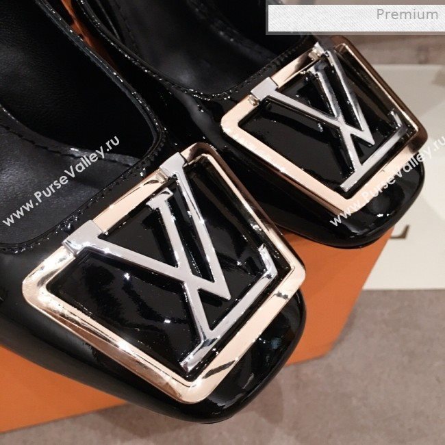Louis Vuitton Madeleine Patent Leather Square LV Pumps 7.5cm Heel Black 2020 (KL-0011411)