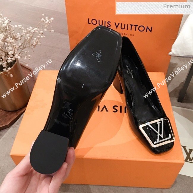 Louis Vuitton Madeleine Patent Leather Square LV Pumps 7.5cm Heel Black 2020 (KL-0011411)