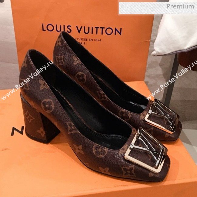 Louis Vuitton Madeleine Monogram Canvas Square LV Pumps 7.5cm Heel 2020 (KL-0011410)