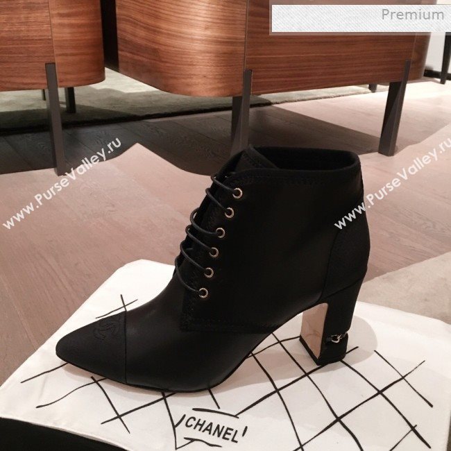 Chanel Stitching Lambskin Heel Short Boots Black 2019 (KL-0011412)