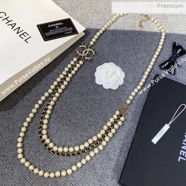 Chanel Pearl Leather Long Necklace AB2967 2019 (YF-0011416)