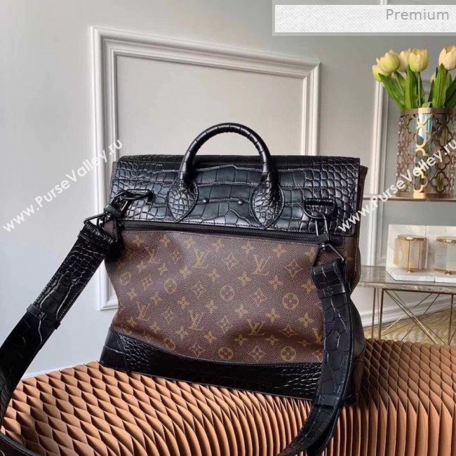 Louis Vuitton Mens Steamer PM Messenger Bag in Monogram Canvas and Crocodile Leather M44473 2019 (KI-0011303)