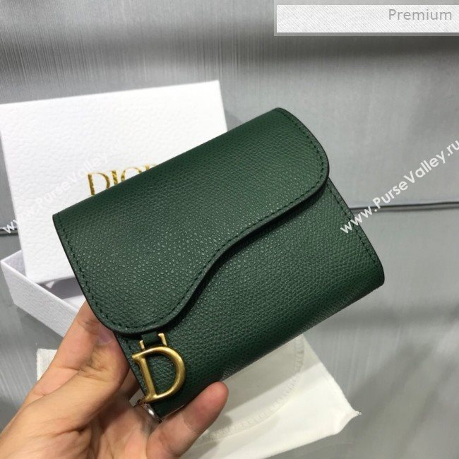 Dior Saddle Grained Calfskin Mini Flap Wallet Green 2019 (XXG-0011312)