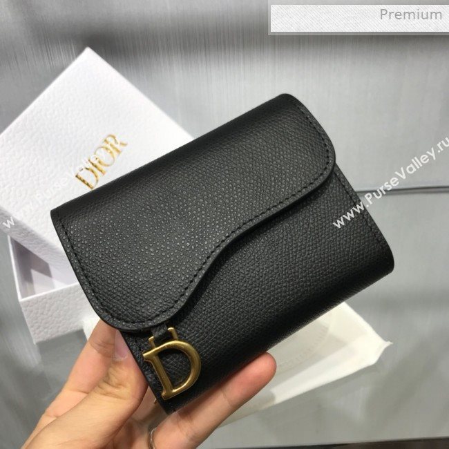 Dior Saddle Grained Calfskin Mini Flap Wallet Black 2019 (XXG-0011313)