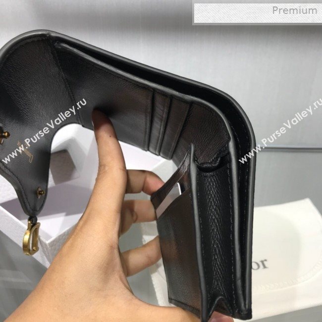 Dior Saddle Grained Calfskin Mini Flap Wallet Black 2019 (XXG-0011313)