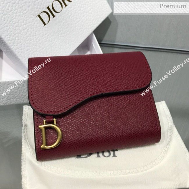 Dior Saddle Grained Calfskin Mini Flap Wallet Burgundy 2019 (XXG-0011314)