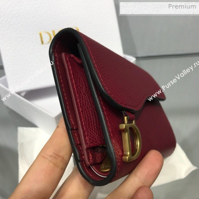 Dior Saddle Grained Calfskin Mini Flap Wallet Burgundy 2019 (XXG-0011314)