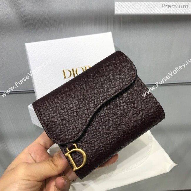 Dior Saddle Grained Calfskin Mini Flap Wallet Dark Brown 2019 (XXG-0011316)