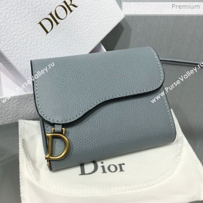 Dior Saddle Grained Calfskin Mini Flap Wallet Light Blue 2019 (XXG-0011315)