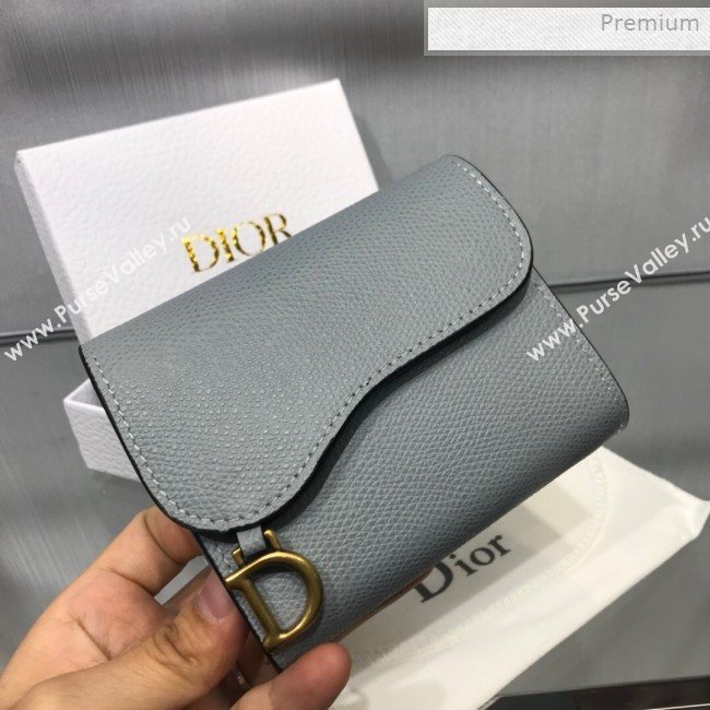 Dior Saddle Grained Calfskin Mini Flap Wallet Light Blue 2019 (XXG-0011315)
