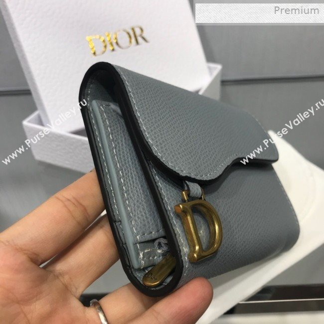 Dior Saddle Grained Calfskin Mini Flap Wallet Light Blue 2019 (XXG-0011315)