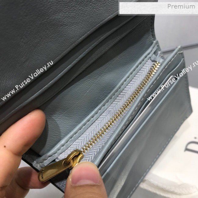 Dior Saddle Grained Calfskin Mini Flap Wallet Light Blue 2019 (XXG-0011315)