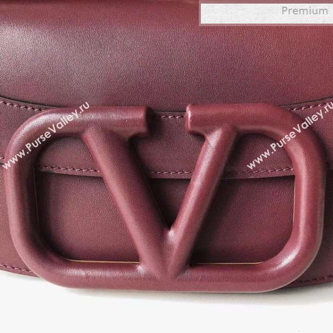 Valentino Supervee Supple Calfskin Maxi-Logo Crossbody Bag 1011L Burgundy 2020 (JD-0011317)