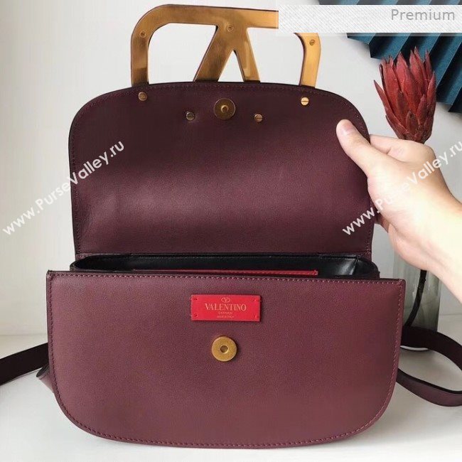 Valentino Supervee Supple Calfskin Maxi-Logo Crossbody Bag 1011L Burgundy 2020 (JD-0011317)