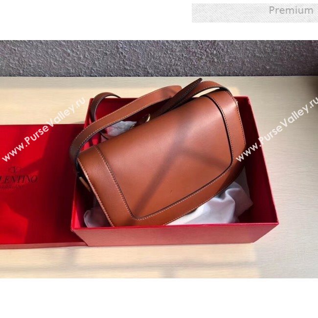 Valentino Supervee Supple Calfskin Maxi-Logo Crossbody Bag 1011L Brown 2020 (JD-0011318)