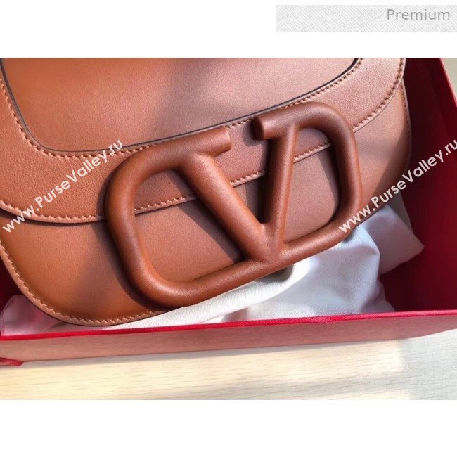 Valentino Supervee Supple Calfskin Maxi-Logo Crossbody Bag 1011L Brown 2020 (JD-0011318)