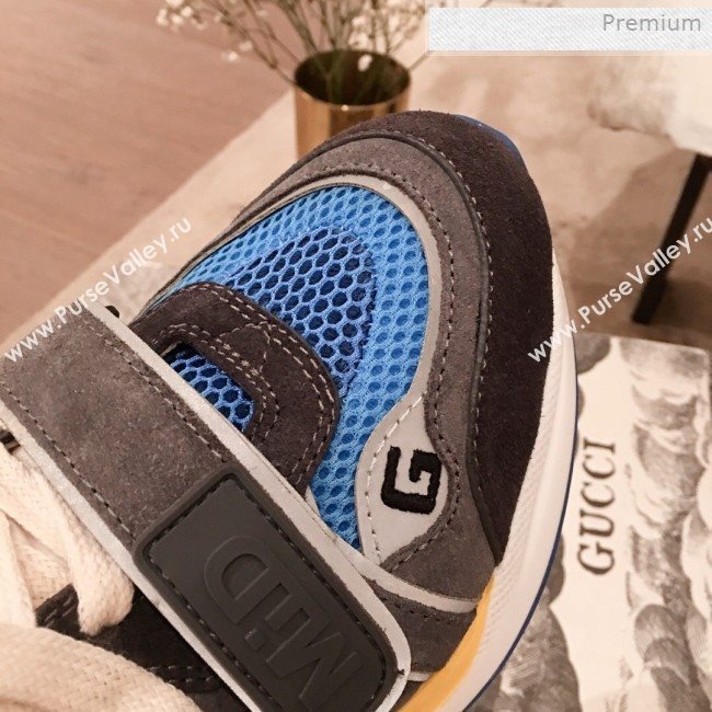 Gucci Ultrapace Suede and Mesh Mid-top Sneakers Blue/Grey (For Women and Men) (KL-0011610)