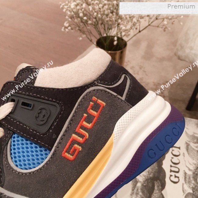 Gucci Ultrapace Suede and Mesh Mid-top Sneakers Blue/Grey (For Women and Men) (KL-0011610)