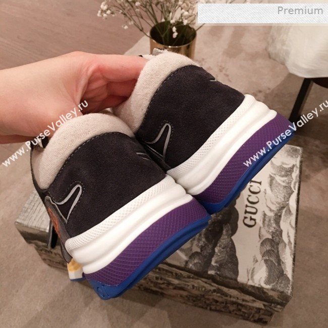 Gucci Ultrapace Suede and Mesh Mid-top Sneakers Blue/Grey (For Women and Men) (KL-0011610)