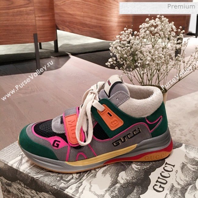 Gucci Ultrapace Suede and Mesh Mid-top Sneakers Green/Grey (For Women and Men) (KL-0011609)