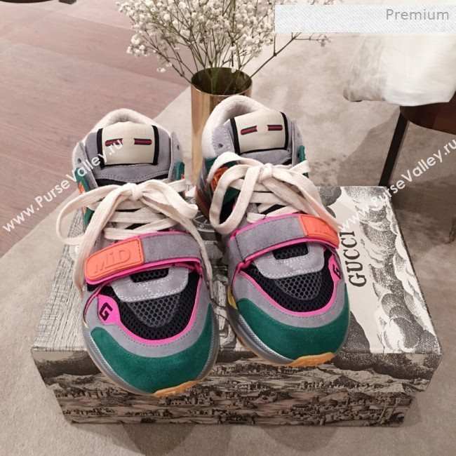 Gucci Ultrapace Suede and Mesh Mid-top Sneakers Green/Grey (For Women and Men) (KL-0011609)