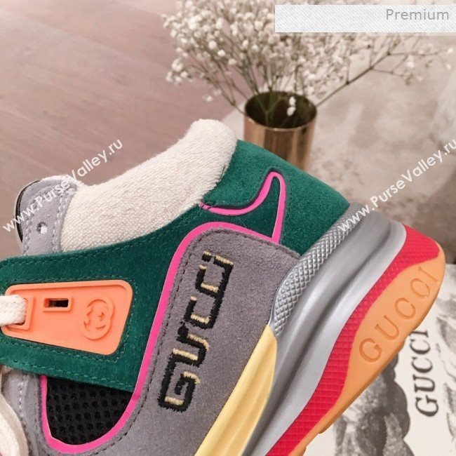 Gucci Ultrapace Suede and Mesh Mid-top Sneakers Green/Grey (For Women and Men) (KL-0011609)