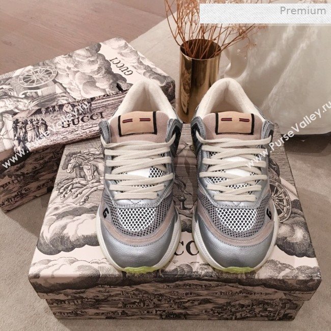 Gucci Ultrapace Leather and Mesh Low-top Sneakers Silver (For Women and Men) (KL-0011615)