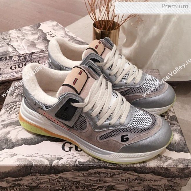 Gucci Ultrapace Leather and Mesh Low-top Sneakers Silver (For Women and Men) (KL-0011615)