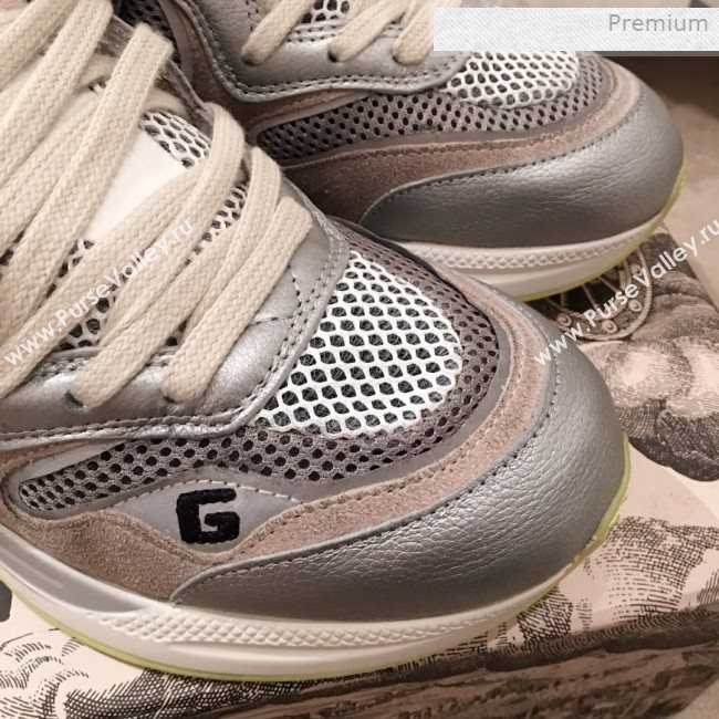 Gucci Ultrapace Leather and Mesh Low-top Sneakers Silver (For Women and Men) (KL-0011615)