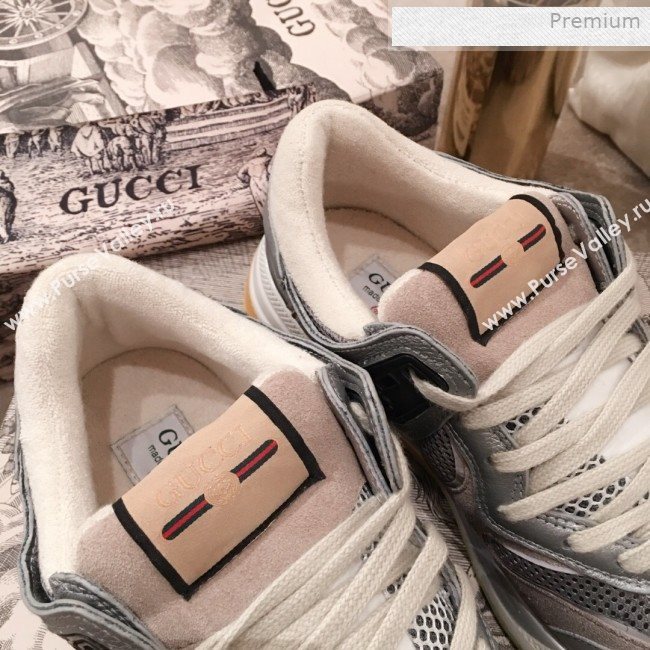 Gucci Ultrapace Leather and Mesh Low-top Sneakers Silver (For Women and Men) (KL-0011615)