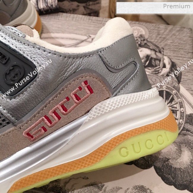 Gucci Ultrapace Leather and Mesh Low-top Sneakers Silver (For Women and Men) (KL-0011615)