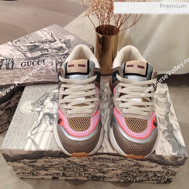 Gucci Ultrapace Leather and Mesh Low-top Sneakers Pink (For Women and Men) (KL-0011614)