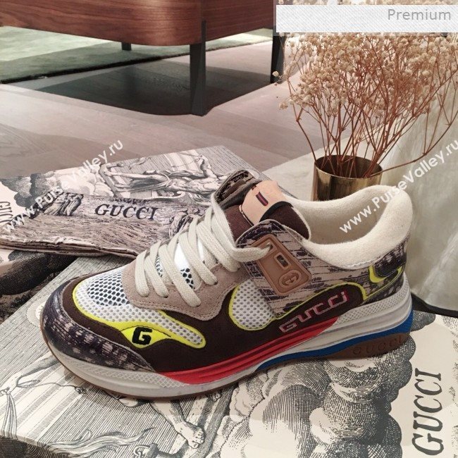 Gucci Ultrapace Leather and Mesh Low-top Sneakers Grey (For Women and Men) (KL-0011613)