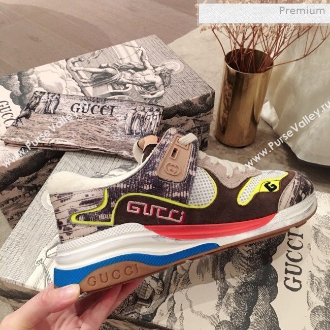 Gucci Ultrapace Leather and Mesh Low-top Sneakers Grey (For Women and Men) (KL-0011613)