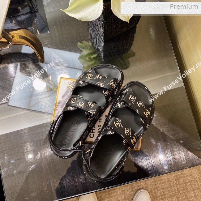 Chanel Strap CC Print Flat Sandals Black 2020 (MD-0011617)