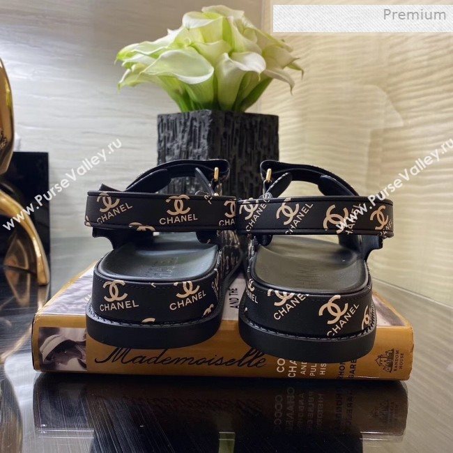 Chanel Strap CC Print Flat Sandals Black 2020 (MD-0011617)