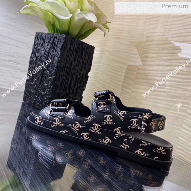 Chanel Strap CC Print Flat Sandals Black 2020 (MD-0011617)