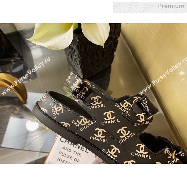 Chanel Strap CC Print Flat Sandals Black 2020 (MD-0011617)