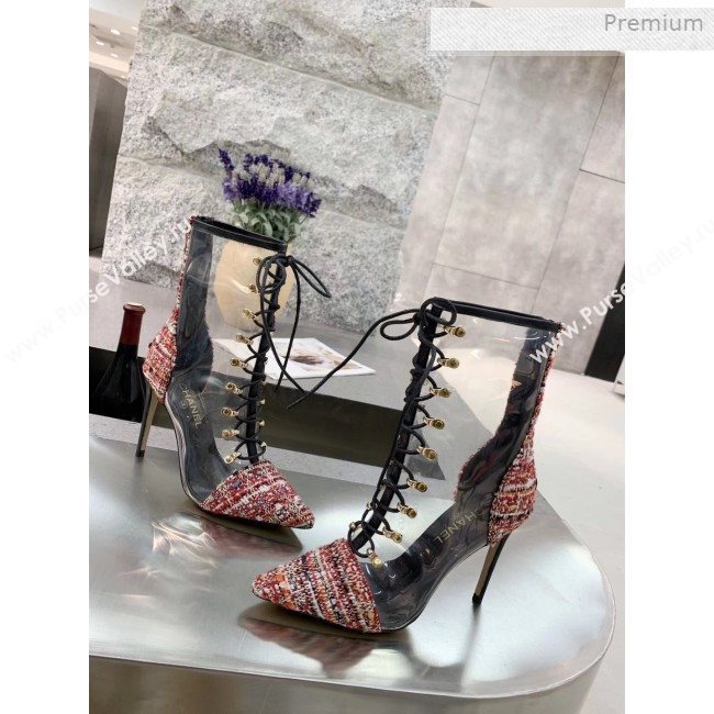 Chanel Tweed Transparent Lace-up High-Heel Short Boots Red 2019 (MD-0011619)